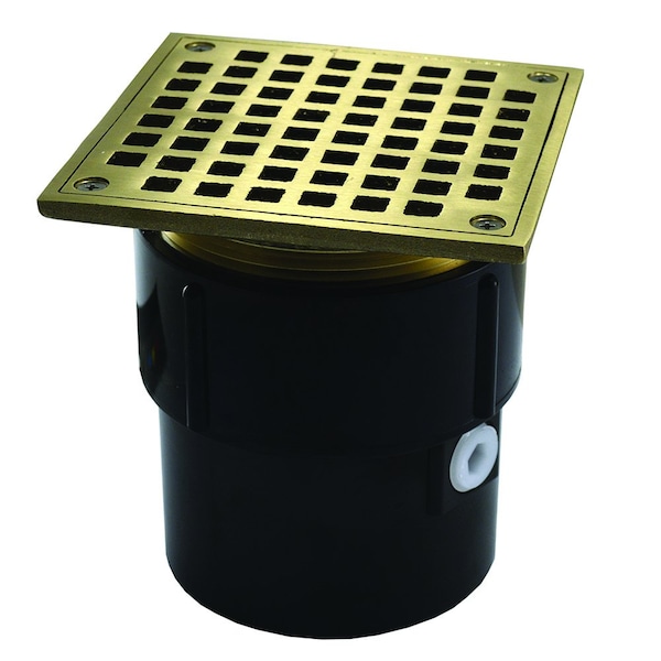 Jones Stephens 3in. x 4in. ABS Pipe Fit Drain Base with 3-1/2in. Metal Spud and 6in. Nickel Bronze Strainer D53085 - main
